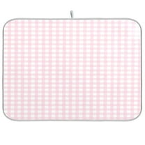 Dish Drying Mat for Kitchen Counter | Reversible, Super Absorbent & Hanging | 16x18 / 18x24 Inch (S/M)，Pink Grid