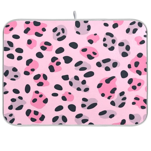 Dish Drying Mat for Kitchen Counter | Reversible, Super Absorbent & Hanging | 16x18 / 18x24 Inch (S/M),Pink Leopard Print