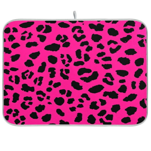 Dish Drying Mat for Kitchen Counter | Reversible, Super Absorbent & Hanging | 16x18 / 18x24 Inch (S/M),Pink Leopard Print