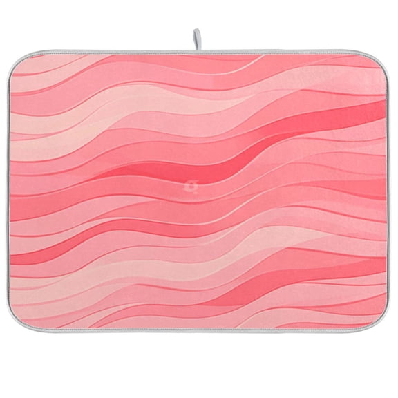 Dish Drying Mat for Kitchen Counter | Reversible, Super Absorbent & Hanging | 16x18 / 18x24 Inch (S/M)，Pink Wavy