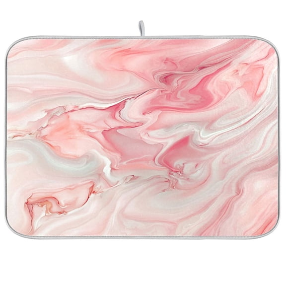 Dish Drying Mat for Kitchen Counter | Reversible, Super Absorbent & Hanging | 16x18 / 18x24 Inch (S/M)，Pink and White Swirls Resemb