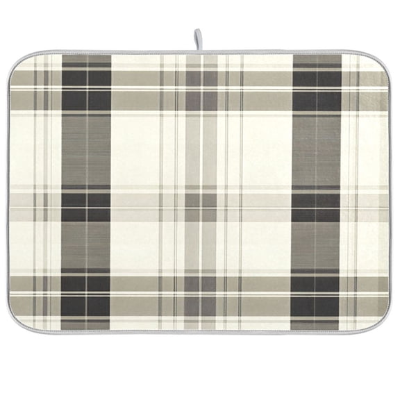 Dish Drying Mat for Kitchen Counter | Reversible, Super Absorbent & Hanging | 16x18 / 18x24 Inch (S/M)，Plaid