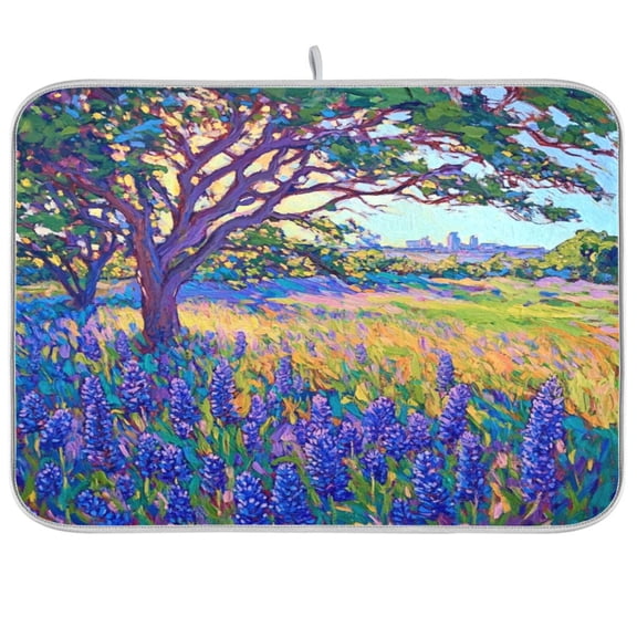 Dish Drying Mat for Kitchen Counter | Reversible, Super Absorbent & Hanging | 16x18 / 18x24 Inch (S/M),Purple Flowers