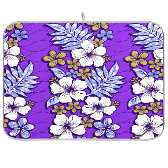 Dish Drying Mat for Kitchen Counter | Reversible, Super Absorbent & Hanging | 16x18 / 18x24 Inch (S/M),Purple Flowers
