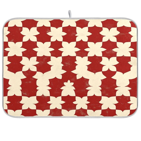 Dish Drying Mat for Kitchen Counter | Reversible, Super Absorbent & Hanging | 16x18 / 18x24 Inch (S/M),Red Pattern