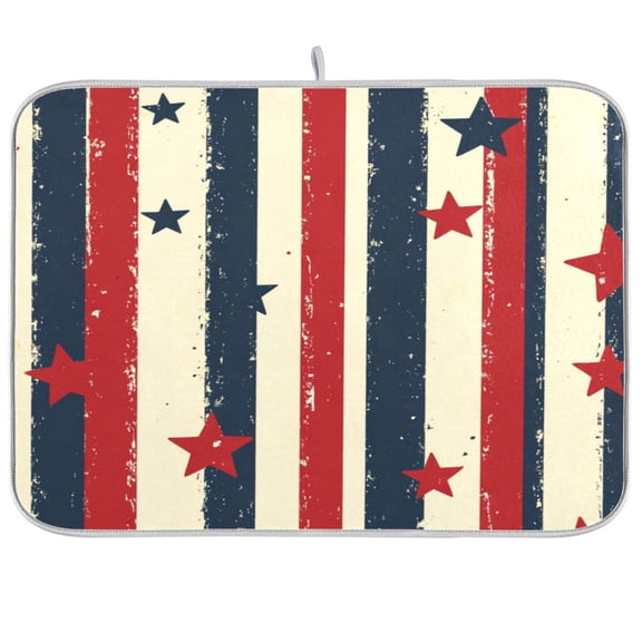 Dish Drying Mat for Kitchen Counter | Reversible, Super Absorbent & Hanging | 16x18 / 18x24 Inch (S/M),Red White and Blue Stripes