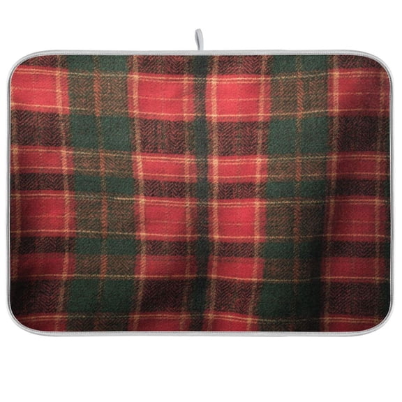 Dish Drying Mat for Kitchen Counter | Reversible, Super Absorbent & Hanging | 16x18 / 18x24 Inch (S/M),Red and Green Pattern