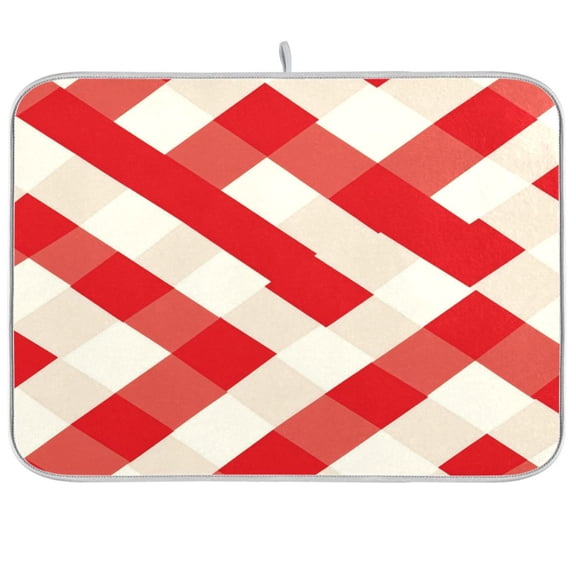 Dish Drying Mat for Kitchen Counter | Reversible, Super Absorbent & Hanging | 16x18 / 18x24 Inch (S/M)，Red and White Gingham Pattern