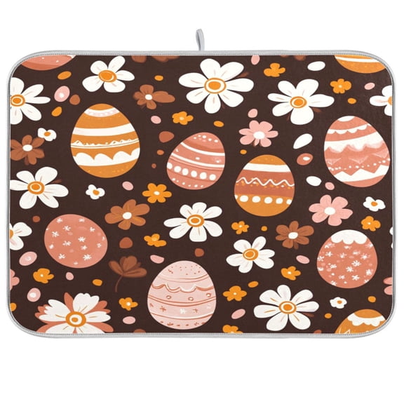 Dish Drying Mat for Kitchen Counter | Reversible, Super Absorbent & Hanging | 16x18 / 18x24 Inch (S/M),Retro Groovy Easter Eggs