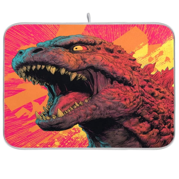 Dish Drying Mat for Kitchen Counter | Reversible, Super Absorbent & Hanging | 16x18 / 18x24 Inch (S/M),Roaring Dinosaurs