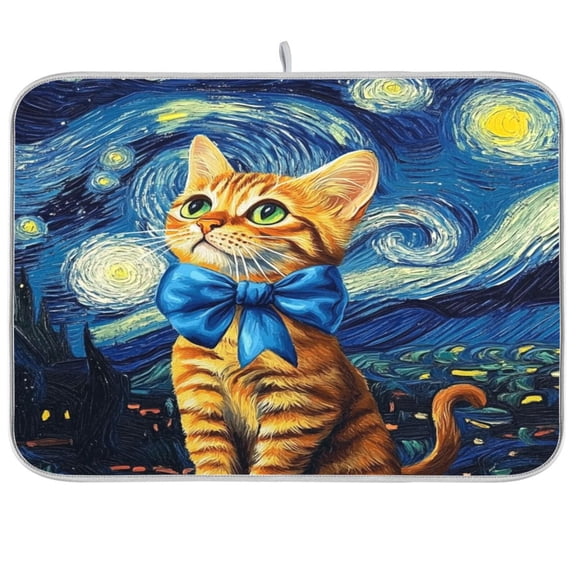 Dish Drying Mat for Kitchen Counter | Reversible, Super Absorbent & Hanging | 16x18 / 18x24 Inch (S/M),Sad Little Cat