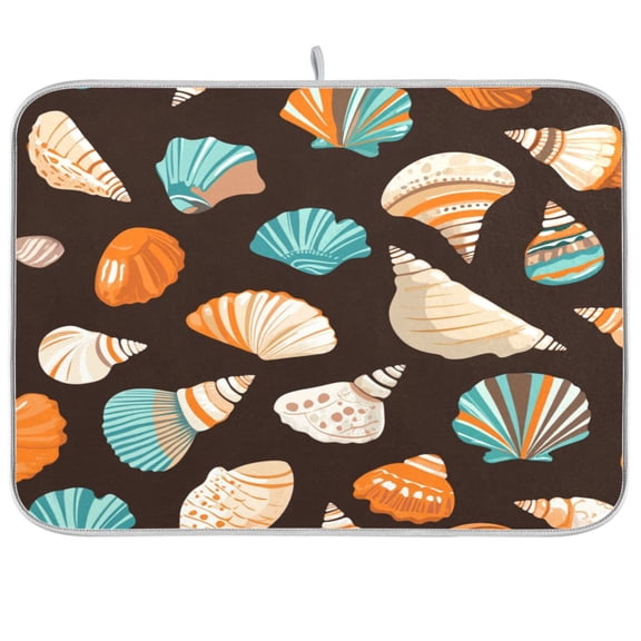 Dish Drying Mat for Kitchen Counter | Reversible, Super Absorbent & Hanging | 16x18 / 18x24 Inch (S/M)，Seashells