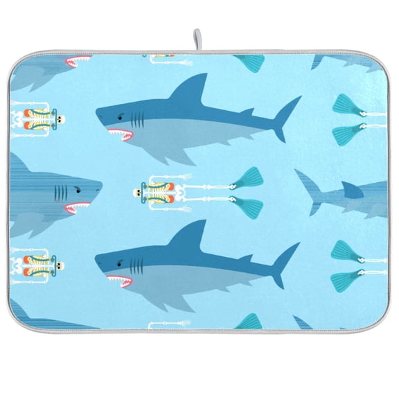 Dish Drying Mat for Kitchen Counter | Reversible, Super Absorbent & Hanging | 16x18 / 18x24 Inch (S/M),Shark