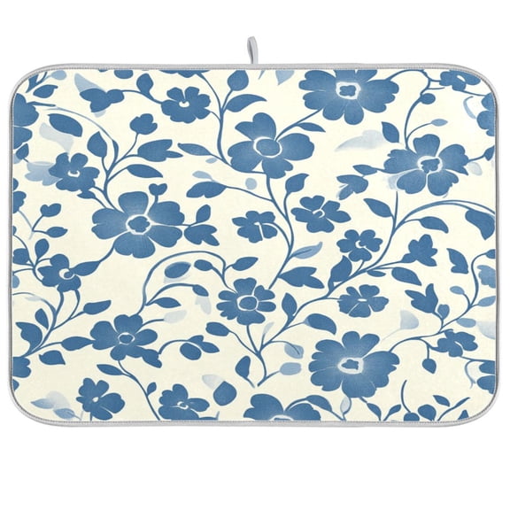 Dish Drying Mat for Kitchen Counter | Reversible, Super Absorbent & Hanging | 16x18 / 18x24 Inch (S/M)，Silhouette Flower