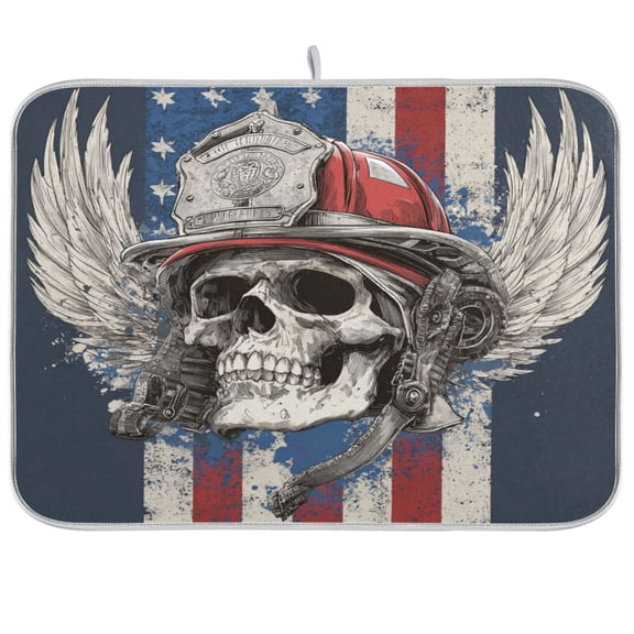 Dish Drying Mat for Kitchen Counter | Reversible, Super Absorbent & Hanging | 16x18 / 18x24 Inch (S/M)，Skull