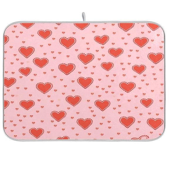 Dish Drying Mat for Kitchen Counter | Reversible, Super Absorbent & Hanging | 16x18 / 18x24 Inch (S/M),Small Red Heart