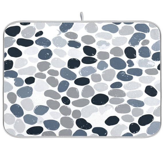 Dish Drying Mat for Kitchen Counter | Reversible, Super Absorbent & Hanging | 16x18 / 18x24 Inch (S/M)，Small Round Pebbles