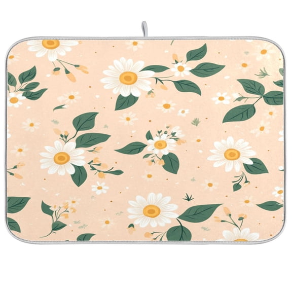 Dish Drying Mat for Kitchen Counter | Reversible, Super Absorbent & Hanging | 16x18 / 18x24 Inch (S/M),Small Yellow Flowers