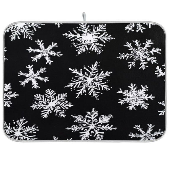 Dish Drying Mat for Kitchen Counter | Reversible, Super Absorbent & Hanging | 16x18 / 18x24 Inch (S/M)，Snowflake
