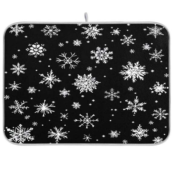 Dish Drying Mat for Kitchen Counter | Reversible, Super Absorbent & Hanging | 16x18 / 18x24 Inch (S/M)，Snowflakes
