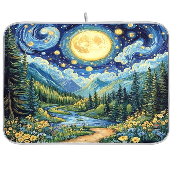 Dish Drying Mat for Kitchen Counter | Reversible, Super Absorbent & Hanging | 16x18 / 18x24 Inch (S/M)，Starry Nigh