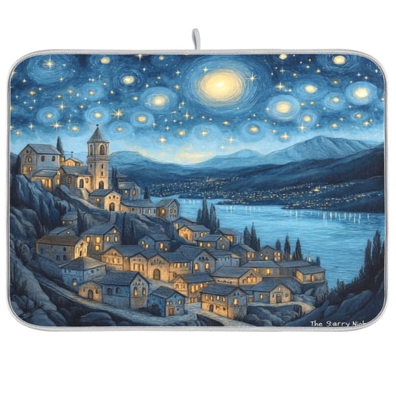 Dish Drying Mat for Kitchen Counter | Reversible, Super Absorbent & Hanging | 16x18 / 18x24 Inch (S/M),Starry Sky Map