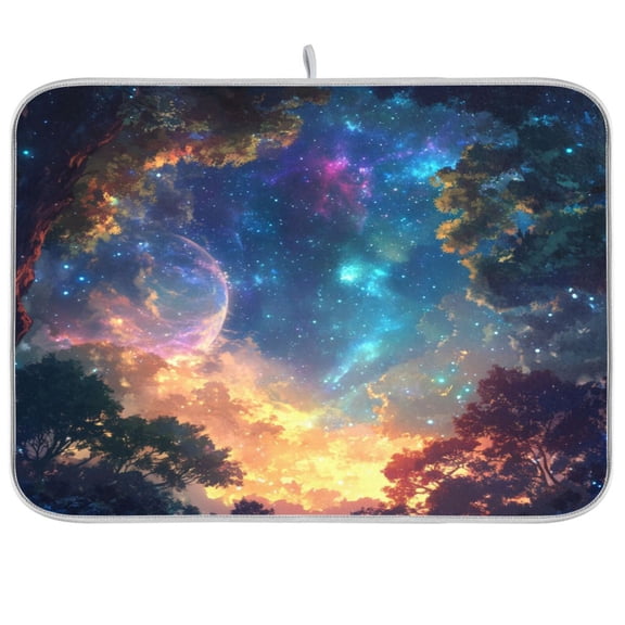 Dish Drying Mat for Kitchen Counter | Reversible, Super Absorbent & Hanging | 16x18 / 18x24 Inch (S/M),Starry Skys