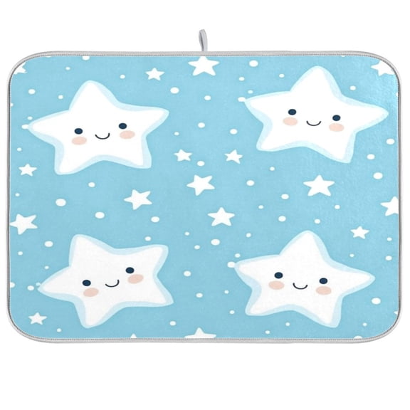 Dish Drying Mat for Kitchen Counter | Reversible, Super Absorbent & Hanging | 16x18 / 18x24 Inch (S/M),Stars