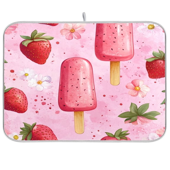 Dish Drying Mat for Kitchen Counter | Reversible, Super Absorbent & Hanging | 16x18 / 18x24 Inch (S/M),Strawberry Ice Cream