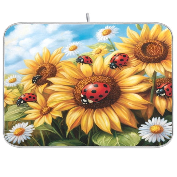 Dish Drying Mat for Kitchen Counter | Reversible, Super Absorbent & Hanging | 16x18 / 18x24 Inch (S/M),Sunflower
