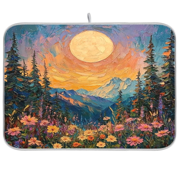Dish Drying Mat for Kitchen Counter | Reversible, Super Absorbent & Hanging | 16x18 / 18x24 Inch (S/M),Sunset