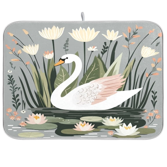 Dish Drying Mat for Kitchen Counter | Reversible, Super Absorbent & Hanging | 16x18 / 18x24 Inch (S/M),Swan