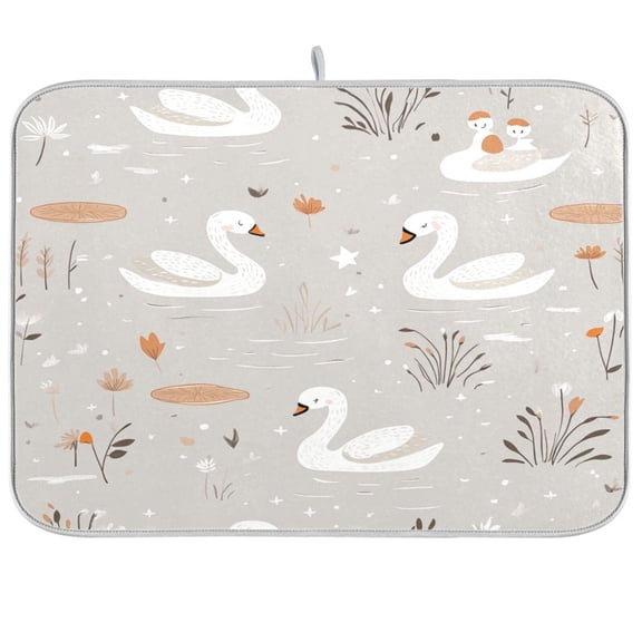 Dish Drying Mat for Kitchen Counter | Reversible, Super Absorbent & Hanging | 16x18 / 18x24 Inch (S/M),Swans