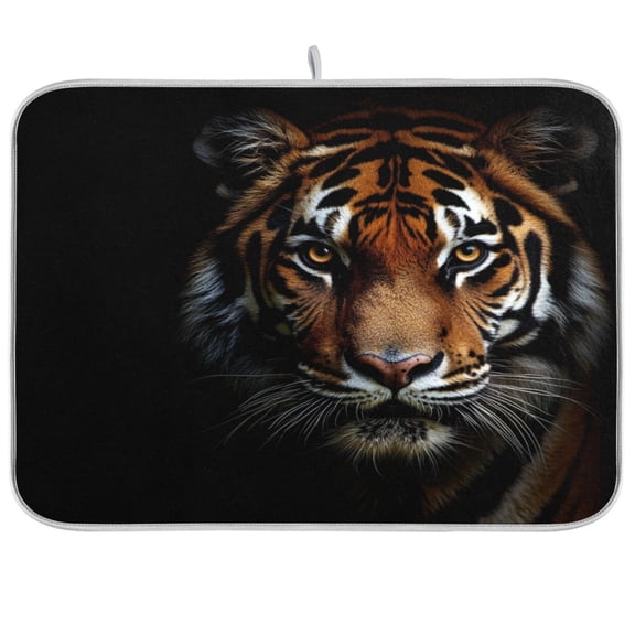 Dish Drying Mat for Kitchen Counter | Reversible, Super Absorbent & Hanging | 16x18 / 18x24 Inch (S/M)，Tiger