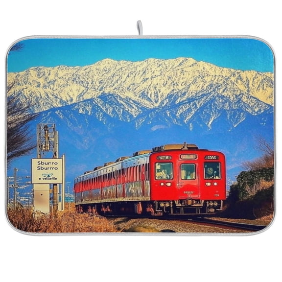 Dish Drying Mat for Kitchen Counter | Reversible, Super Absorbent & Hanging | 16x18 / 18x24 Inch (S/M),Train