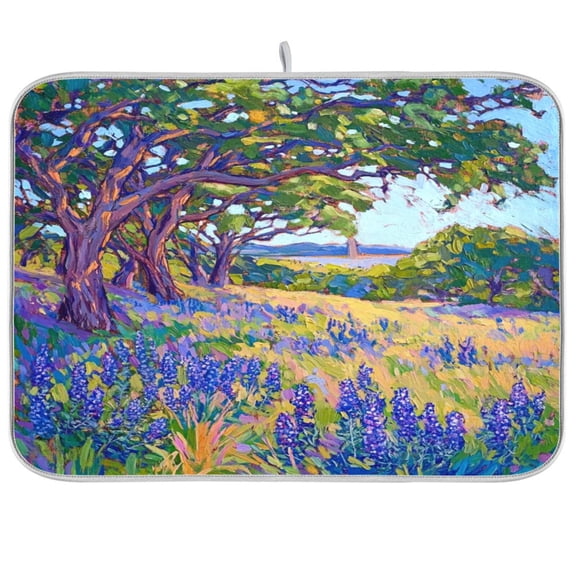 Dish Drying Mat for Kitchen Counter | Reversible, Super Absorbent & Hanging | 16x18 / 18x24 Inch (S/M),Trees and Flowers
