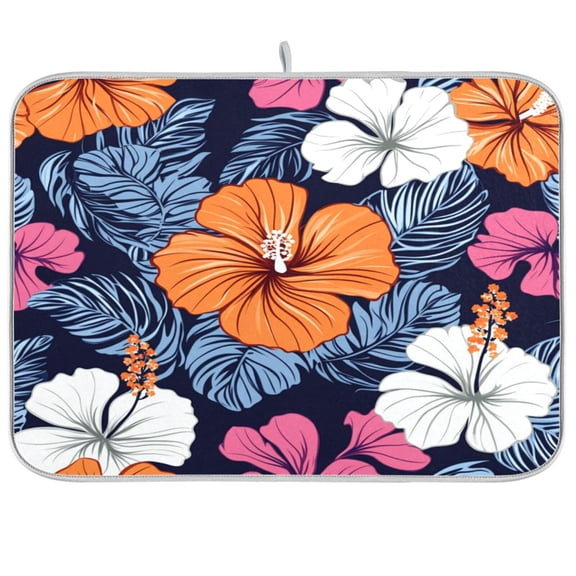 Dish Drying Mat for Kitchen Counter | Reversible, Super Absorbent & Hanging | 16x18 / 18x24 Inch (S/M),Tropical Flower Pattern