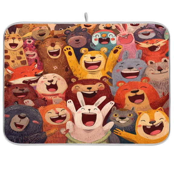Dish Drying Mat for Kitchen Counter | Reversible, Super Absorbent & Hanging | 16x18 / 18x24 Inch (S/M),Various Animals