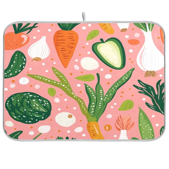 Dish Drying Mat for Kitchen Counter | Reversible, Super Absorbent & Hanging | 16x18 / 18x24 Inch (S/M)，Vegetable and Bean
