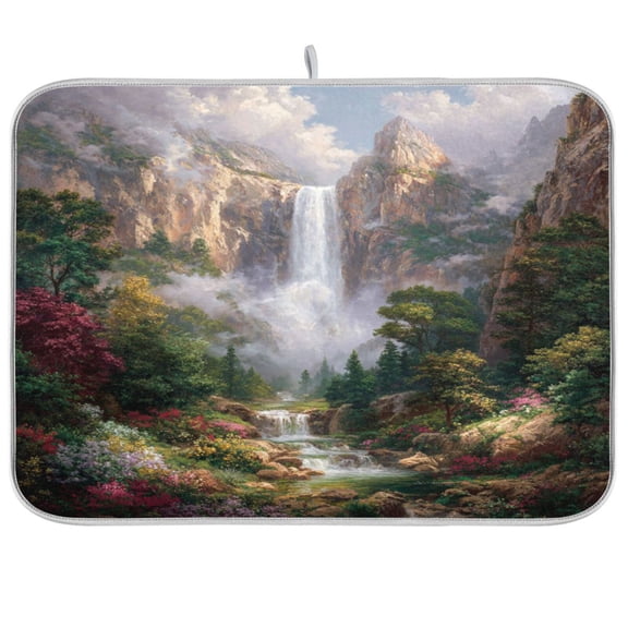 Dish Drying Mat for Kitchen Counter | Reversible, Super Absorbent & Hanging | 16x18 / 18x24 Inch (S/M),Waterfall