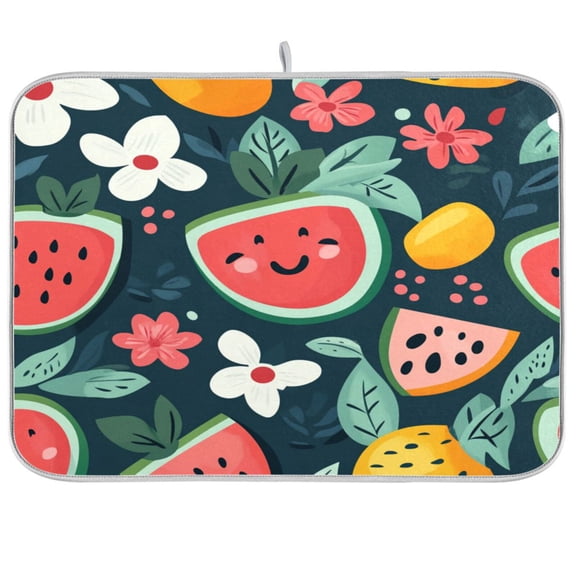 Dish Drying Mat for Kitchen Counter | Reversible, Super Absorbent & Hanging | 16x18 / 18x24 Inch (S/M)，Watermelon