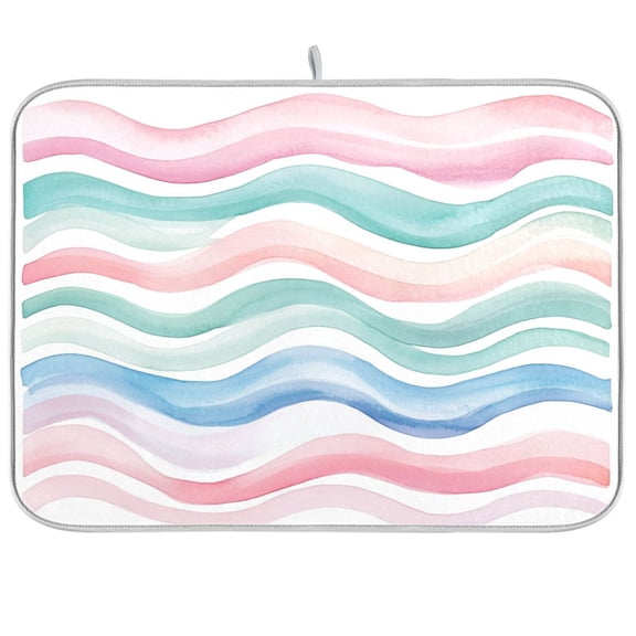 Dish Drying Mat for Kitchen Counter | Reversible, Super Absorbent & Hanging | 16x18 / 18x24 Inch (S/M)，Wavy Lines