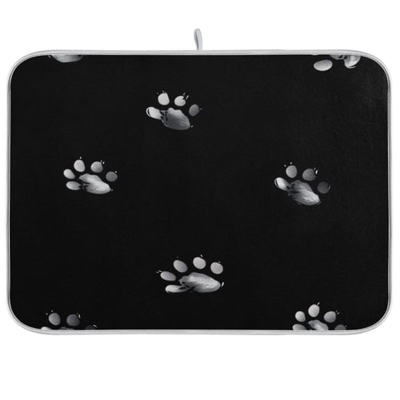 Dish Drying Mat for Kitchen Counter | Reversible, Super Absorbent & Hanging | 16x18 / 18x24 Inch (S/M)，White Paw