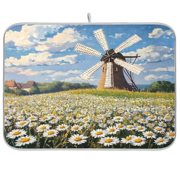 Dish Drying Mat for Kitchen Counter | Reversible, Super Absorbent & Hanging | 16x18 / 18x24 Inch (S/M),Windmill