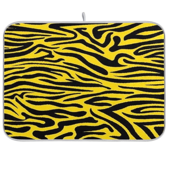 Dish Drying Mat for Kitchen Counter | Reversible, Super Absorbent & Hanging | 16x18 / 18x24 Inch (S/M),Yellow Black Ripple