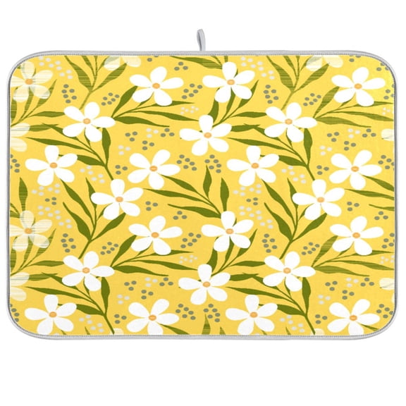 Dish Drying Mat for Kitchen Counter | Reversible, Super Absorbent & Hanging | 16x18 / 18x24 Inch (S/M),Yellow Flowers