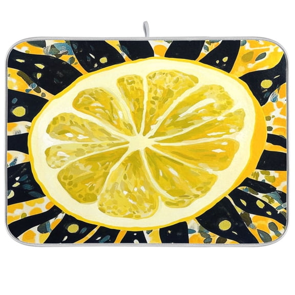 Dish Drying Mat for Kitchen Counter | Reversible, Super Absorbent & Hanging | 16x18 / 18x24 Inch (S/M)，Yellow Lemon