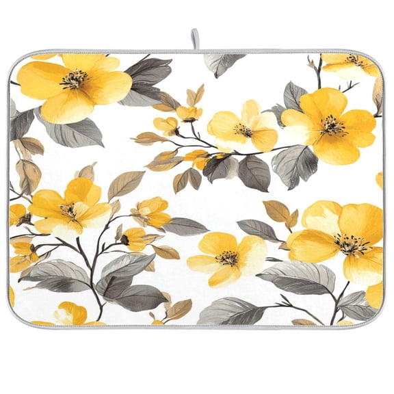 Dish Drying Mat for Kitchen Counter | Reversible, Super Absorbent & Hanging | 16x18 / 18x24 Inch (S/M),Yellow and White Floral