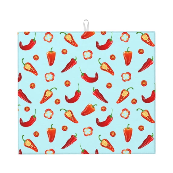 Dish Drying Mat, red Pepper cute Highly Absorbent Drying Matt Kitchen Counter, Dish Mat Drying Pad Dishes Drainer Mats for Kitchen Counter or Sink, 16 x 18 inch