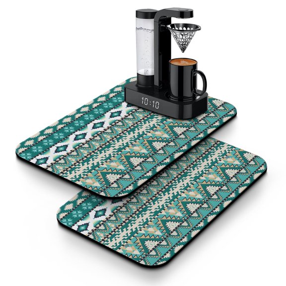 Dish Drying Mat with Tribal Style Design - Nordic Inspired Absorbent Coffee Mat, Reusable and Leak-Proof Pad for Kitchen Counter or Sink Use